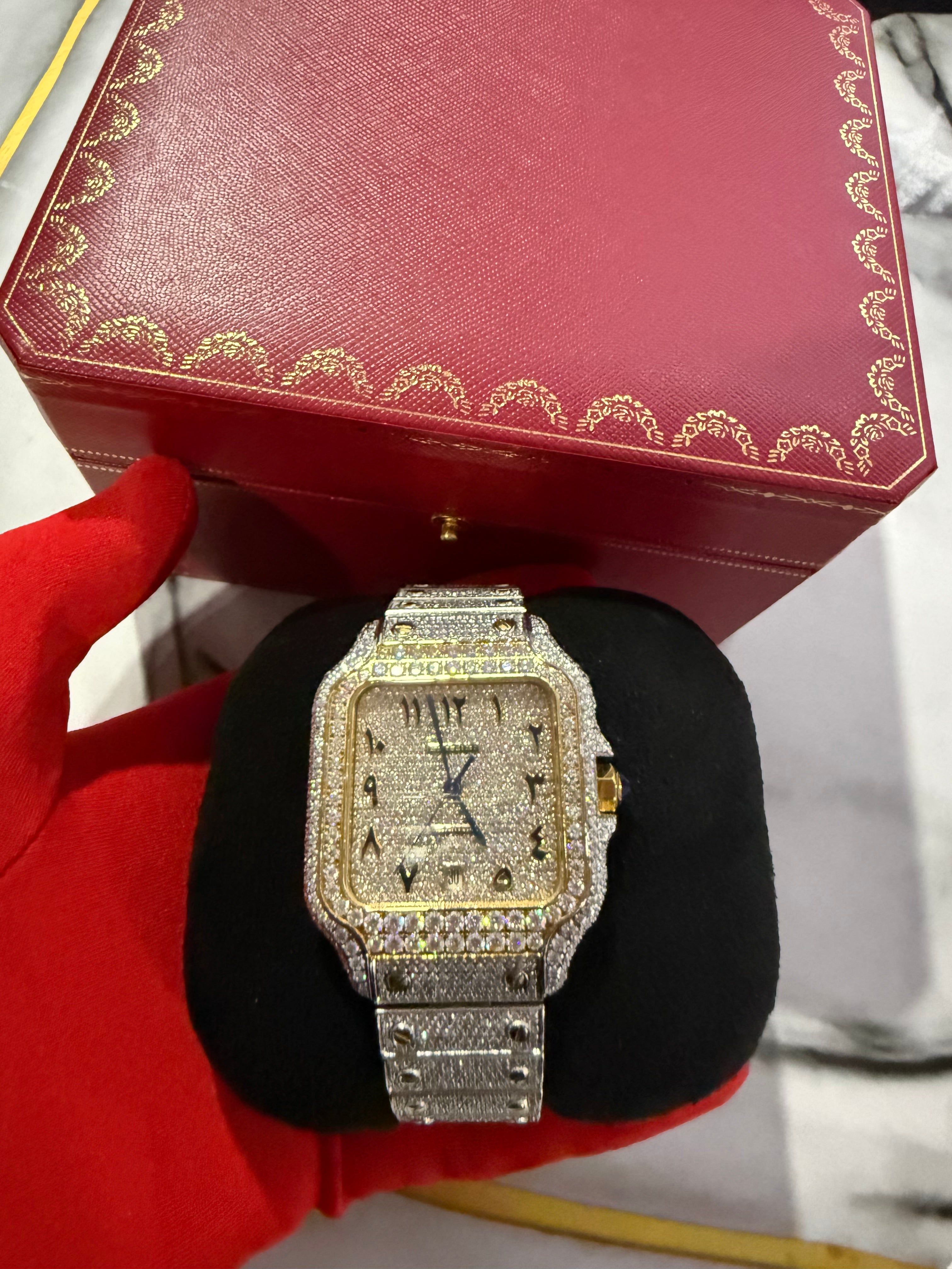 Reloj Santos de CARTIER Bitono Full Ice Large con Numeros Arabes