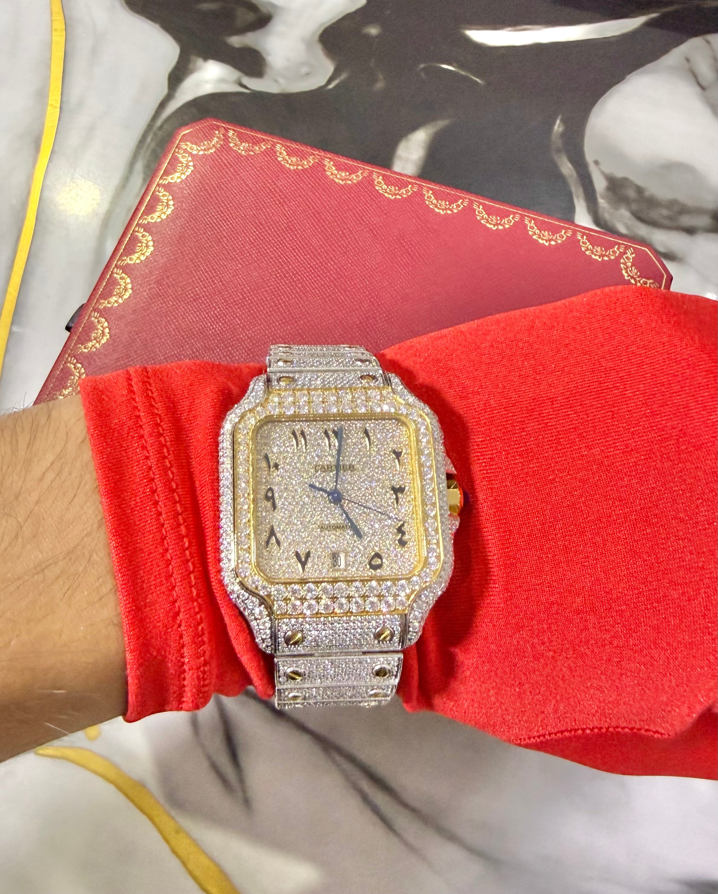 Reloj Santos de CARTIER Bitono Full Ice Large con Numeros Arabes