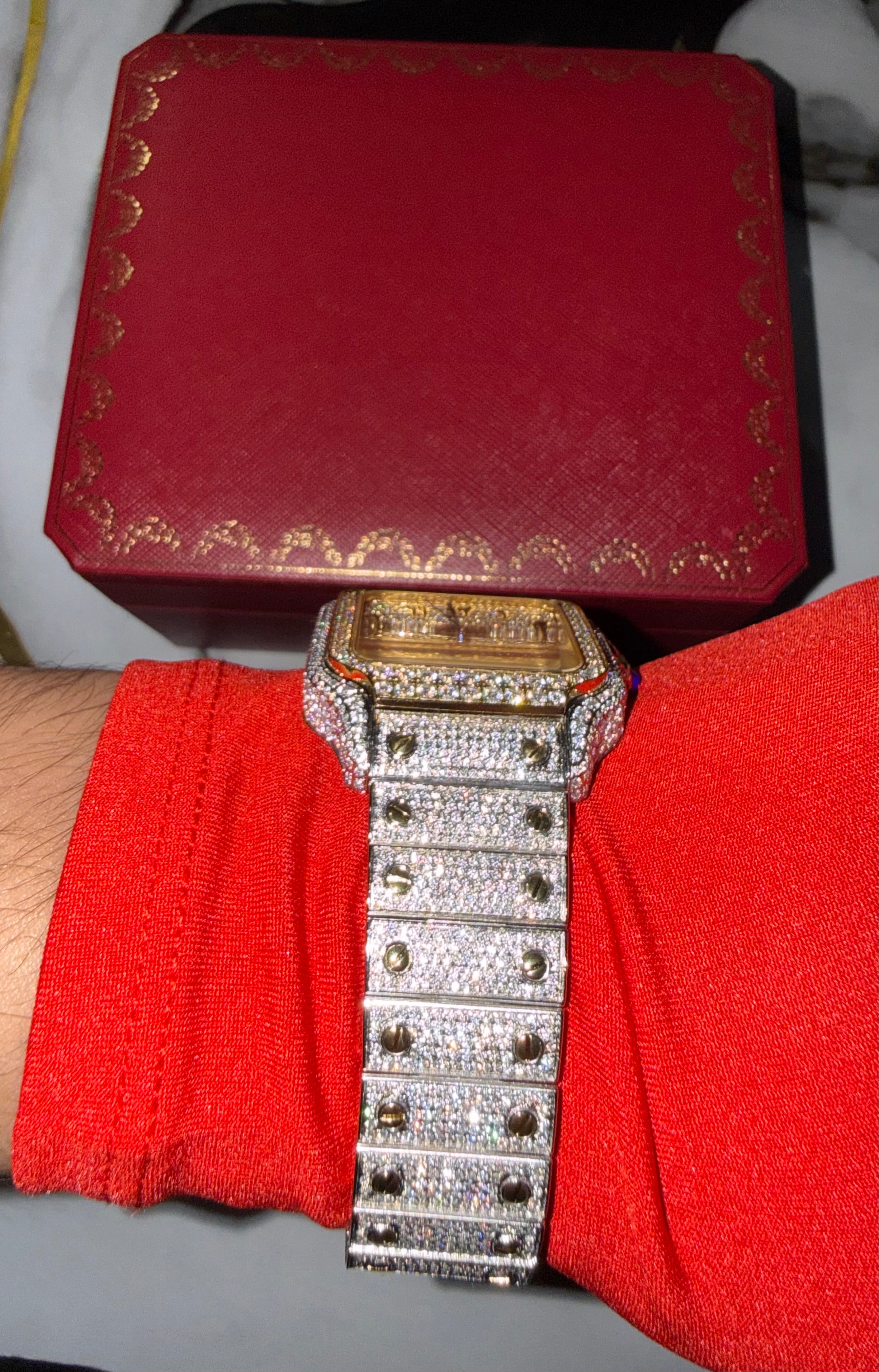Reloj Santos de CARTIER Bitono Full Ice Large con Numeros Arabes